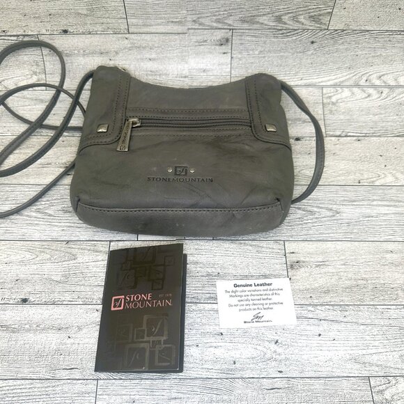 Stone Mountain Gray Genuine Leather Crossbody Shoulder Bag Purse - Picture 3 of 7